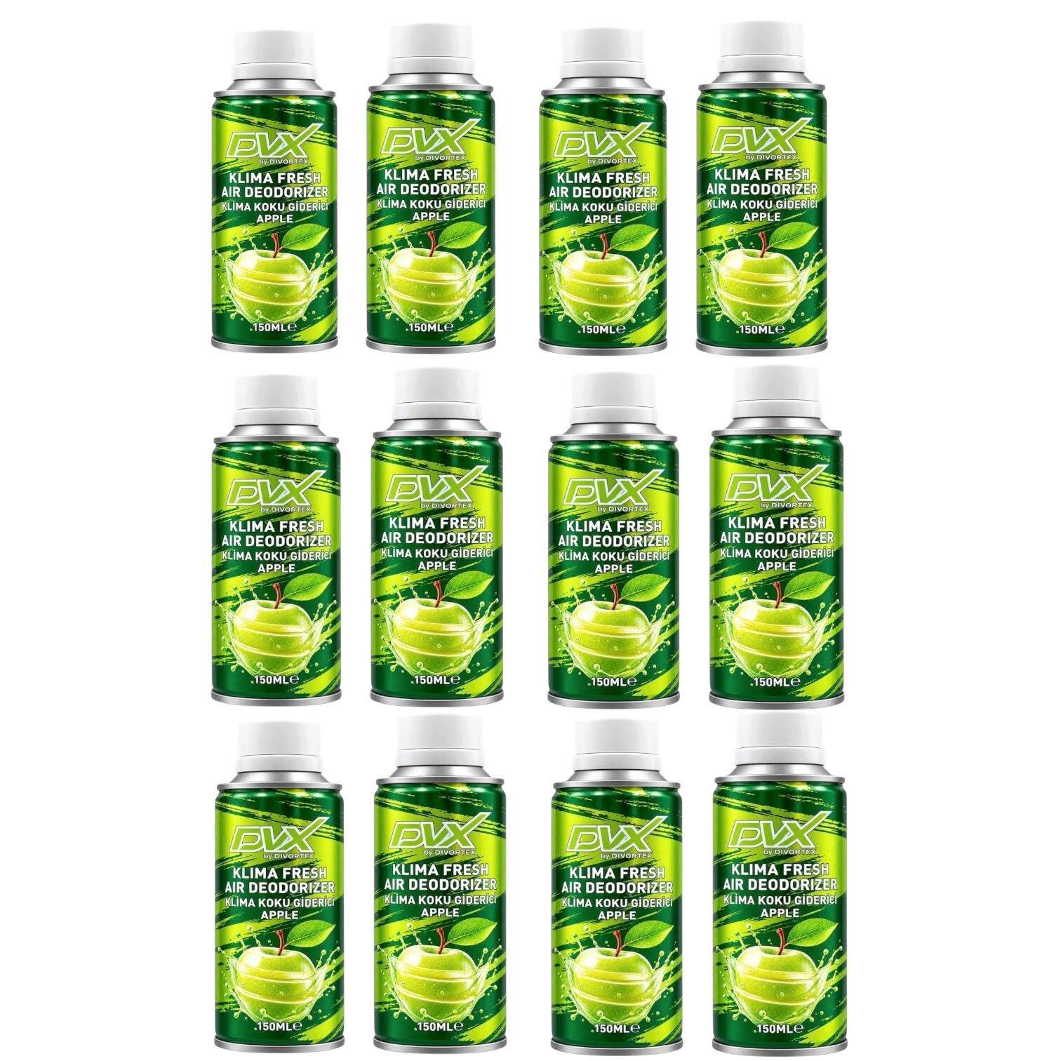 DVX | Araç İçi Klima Temizlik Spreyi - Klima Fresh Yeşil Elma (150 ml) X 12 Adet