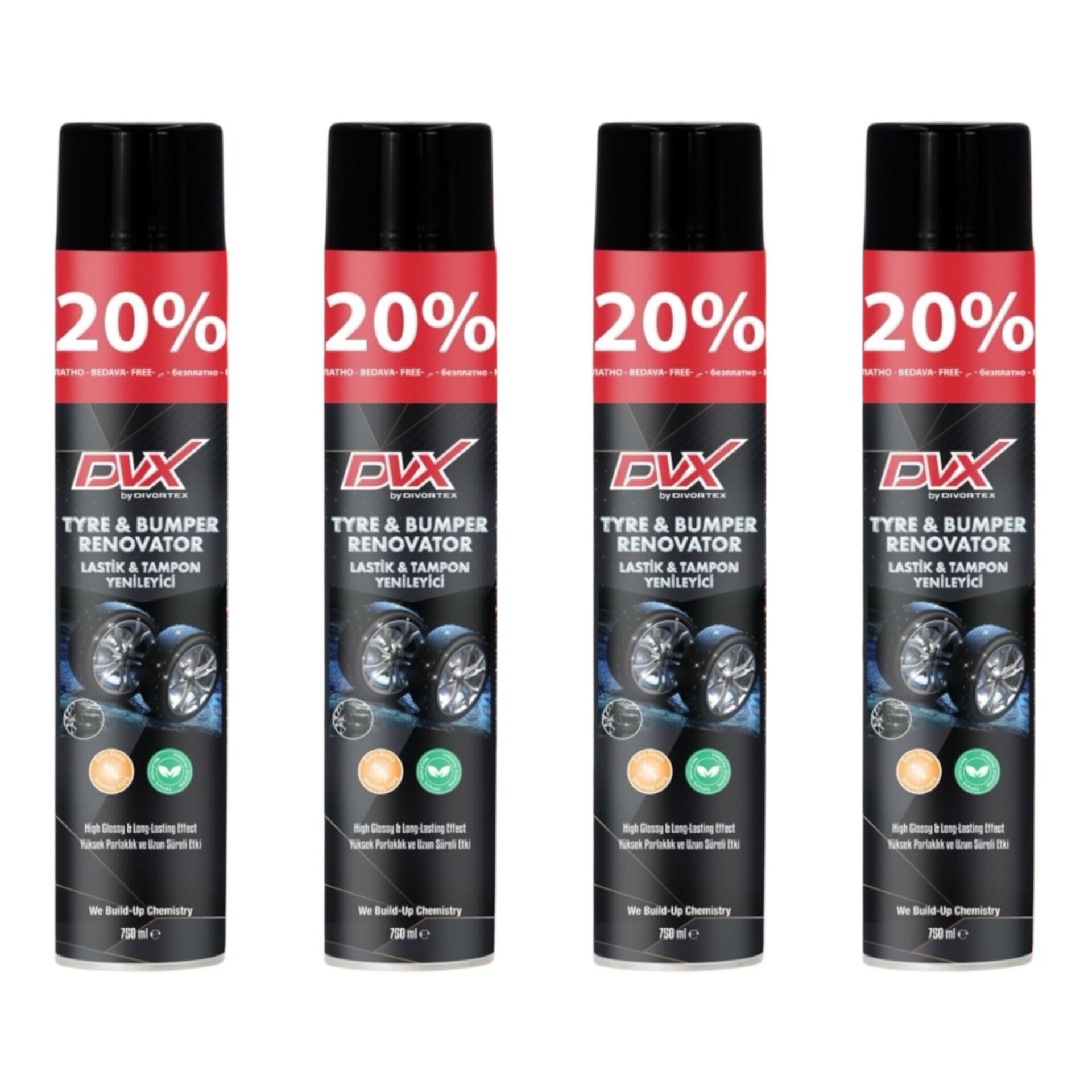 Divortex Aero Lastik Parlatıcı Sprey 750 ml X 4 Adet