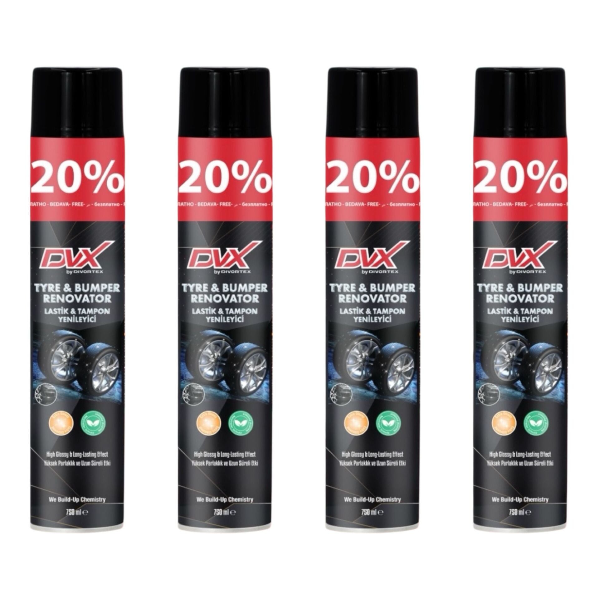 Divortex Aero Lastik Parlatıcı Sprey 750 ml X 4 Adet